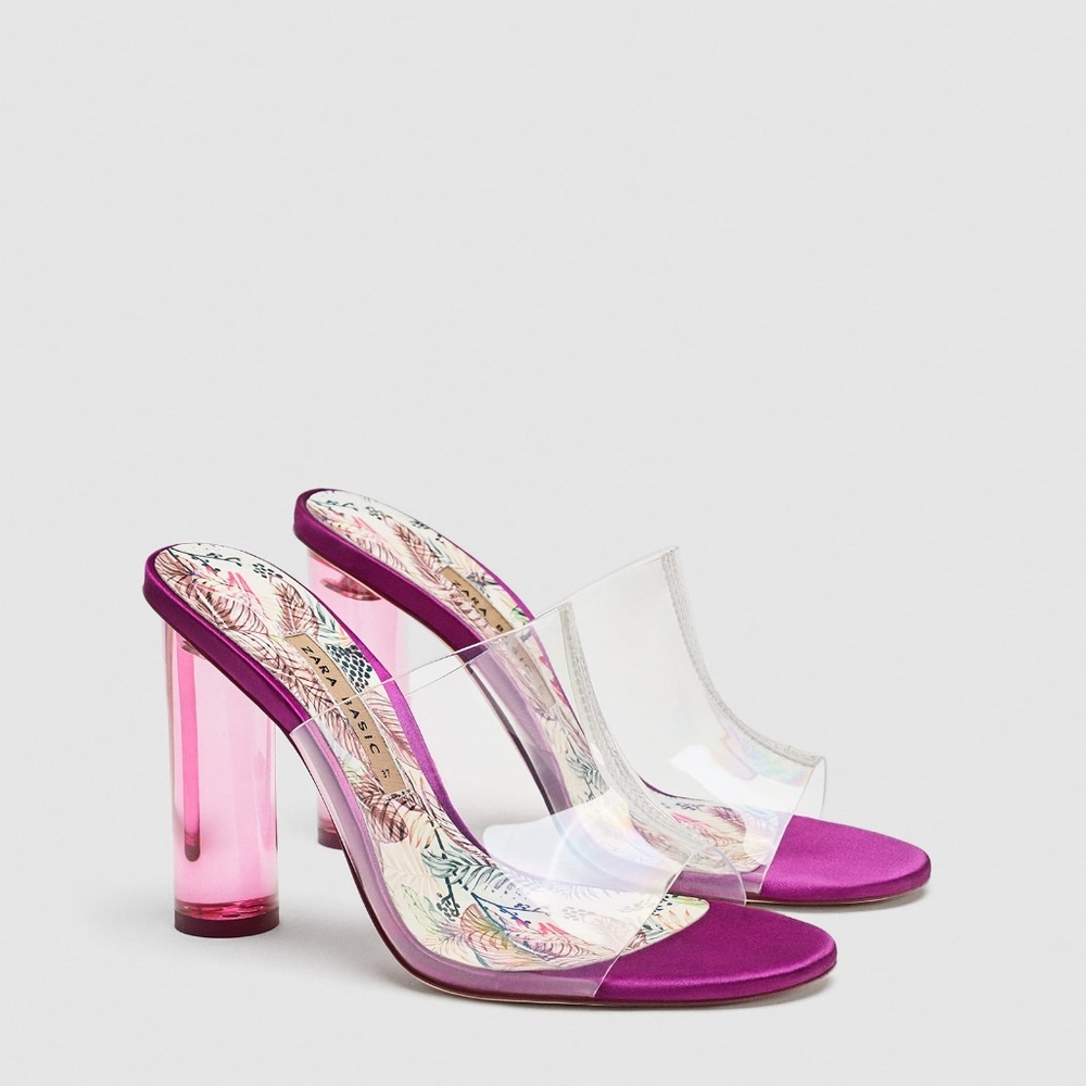 Zara vinyl mules with clear heels